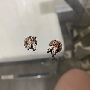 Pair Vtg Ballou lapel pin or tie tack rhinestone bug